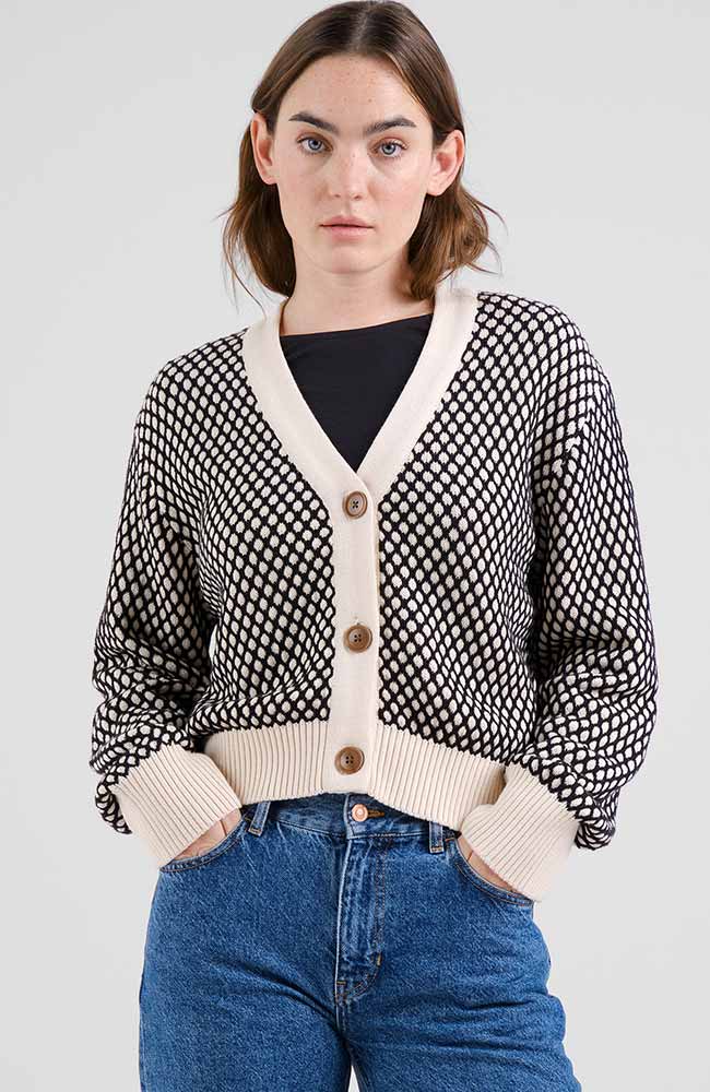 Dedicated Damen vegan Strickjacke Kanan Bubble Schwarz/Vanille WeiÃŸ