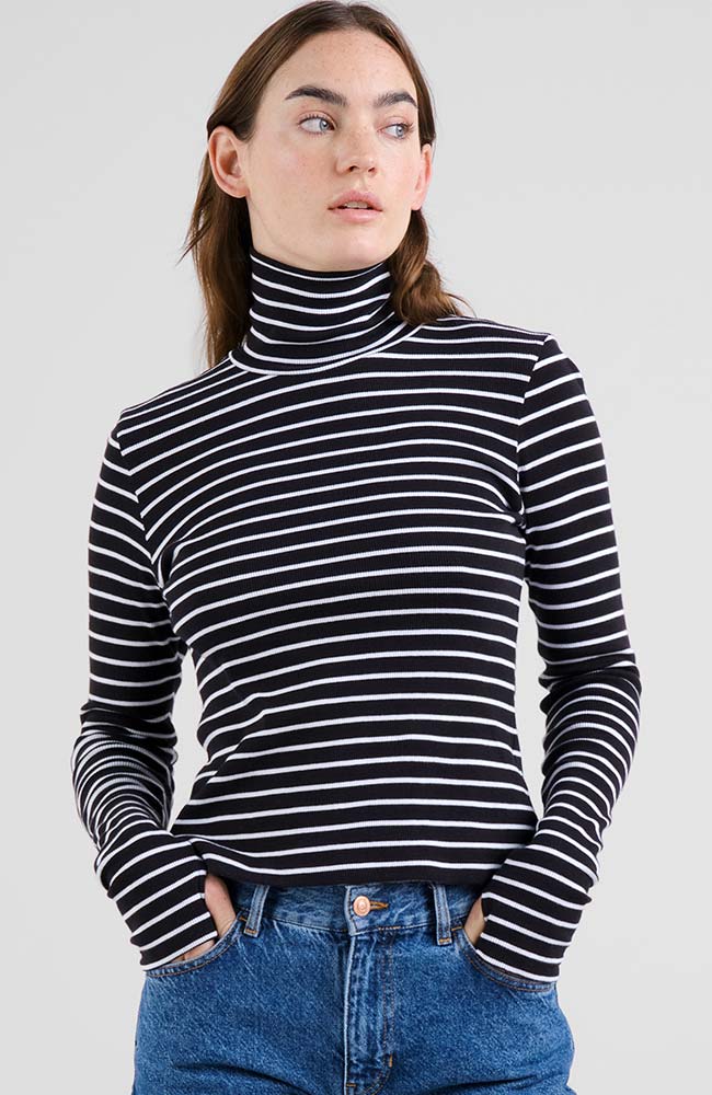 Dedicated Damen vegan Rollkragenpullover Malma Gestreift Schwarz/WeiÃŸ