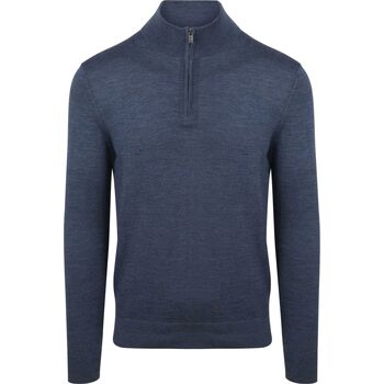 Suitable Sweater  Merino Half Zip Trui Denim Blauw