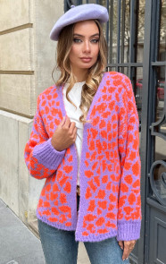 Jurkjes Leopard Print Cardigan Lila Oranje