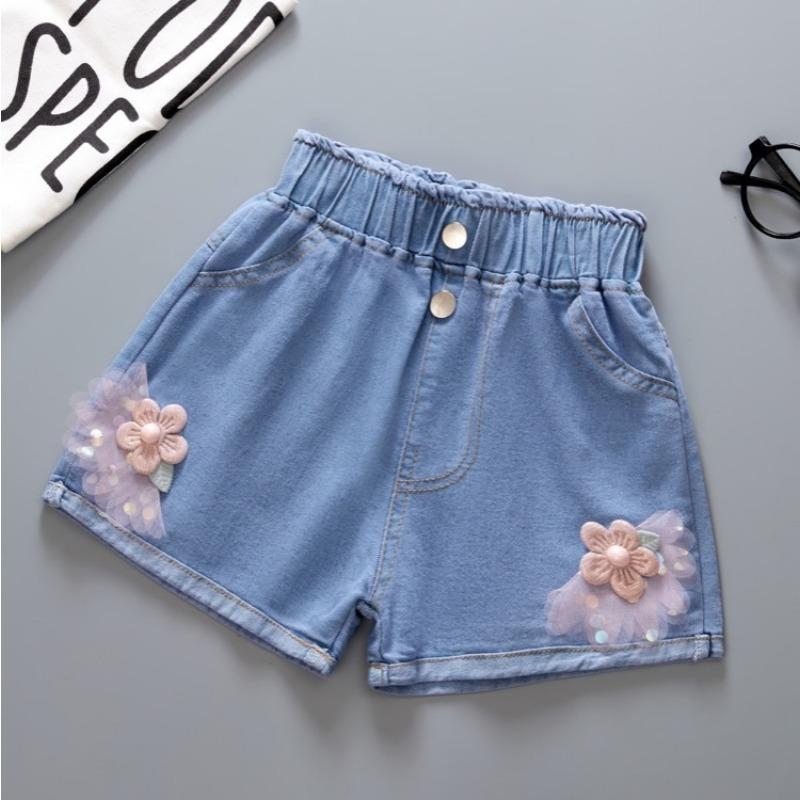 Happytimes Zomer Kids Korte Denim Shorts voor Meisjes Mode Meisje Korte Prinses Jeans Kinderen Broek Meisjes Shorts Bloem Meisjes Kleding 100cm