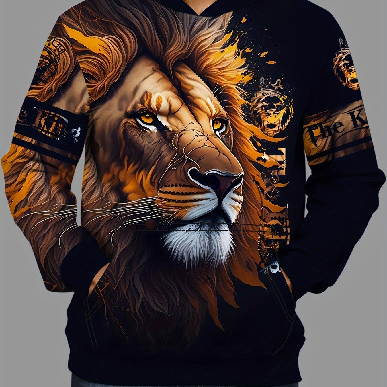 ETST 03 Heren Casual Leeuw 3D Print Hoodie: Trendy all-season comfort met kangoeroezak, duurzame stretchstof 2XL