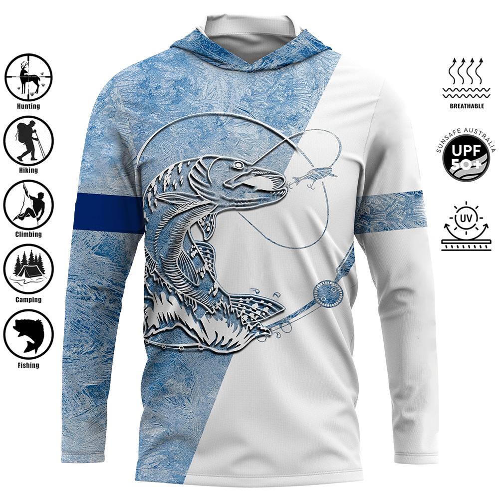 ETST 012 Outdoor Sport Vissen Shirt Bedrukt Capuchon Sweatshirt Herenkleding Zonbescherming Vochtafvoerend Comfortabel Vissen Shirt 4XL