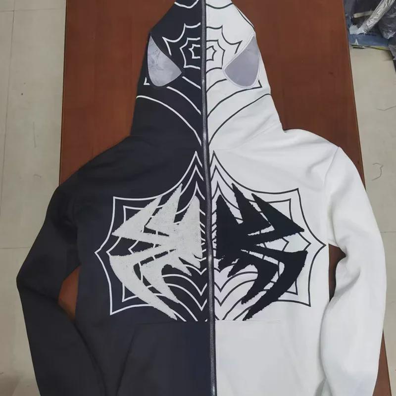 VantaGoods Unisex Spider-Man geborduurde sporthoodiejas - 300 g losse pasvorm, modieus ontwerp L zwart/wit