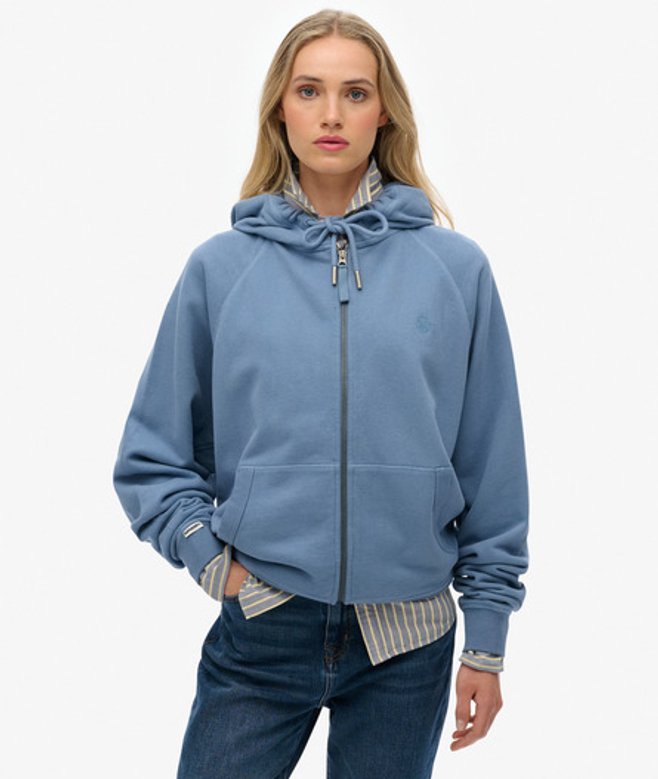 Superdry Studios Hoodie met Rits en Relaxte Pasvorm Light Blue