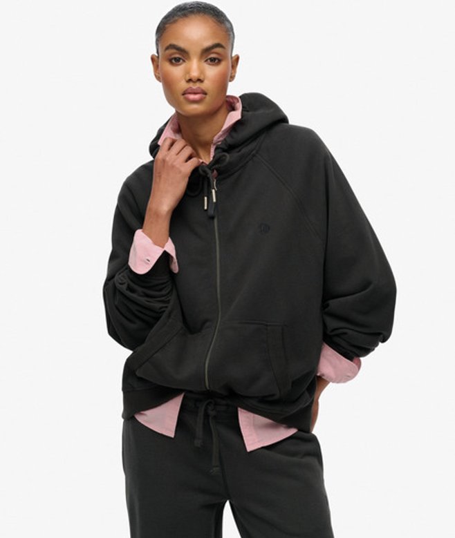 Superdry Studios Hoodie met Rits en Relaxte Pasvorm Dark Grey