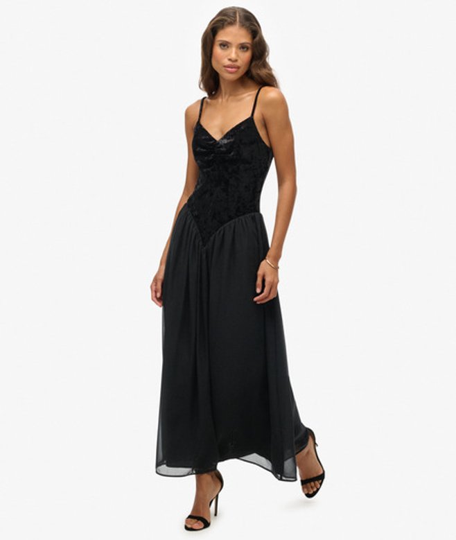 Superdry Fluwelen Corset Midi-jurk Black