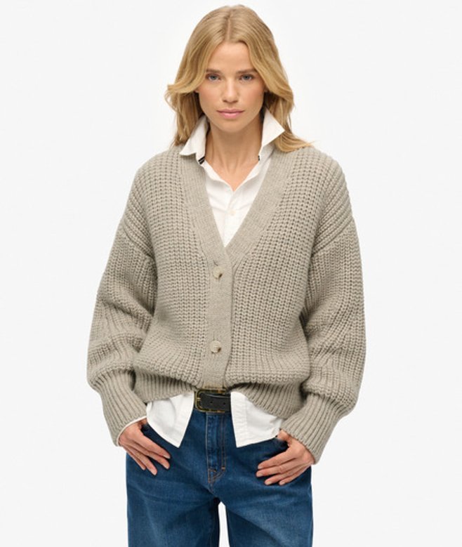 Superdry Grof Gebreid Vest met V-hals Grey