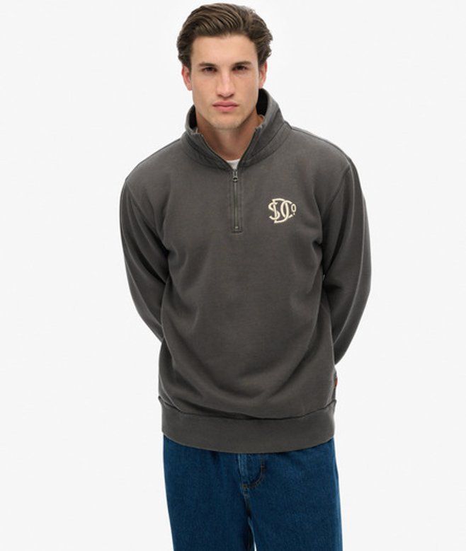 Superdry Athletic SD Co Sweatshirt met Halve Rits Grey