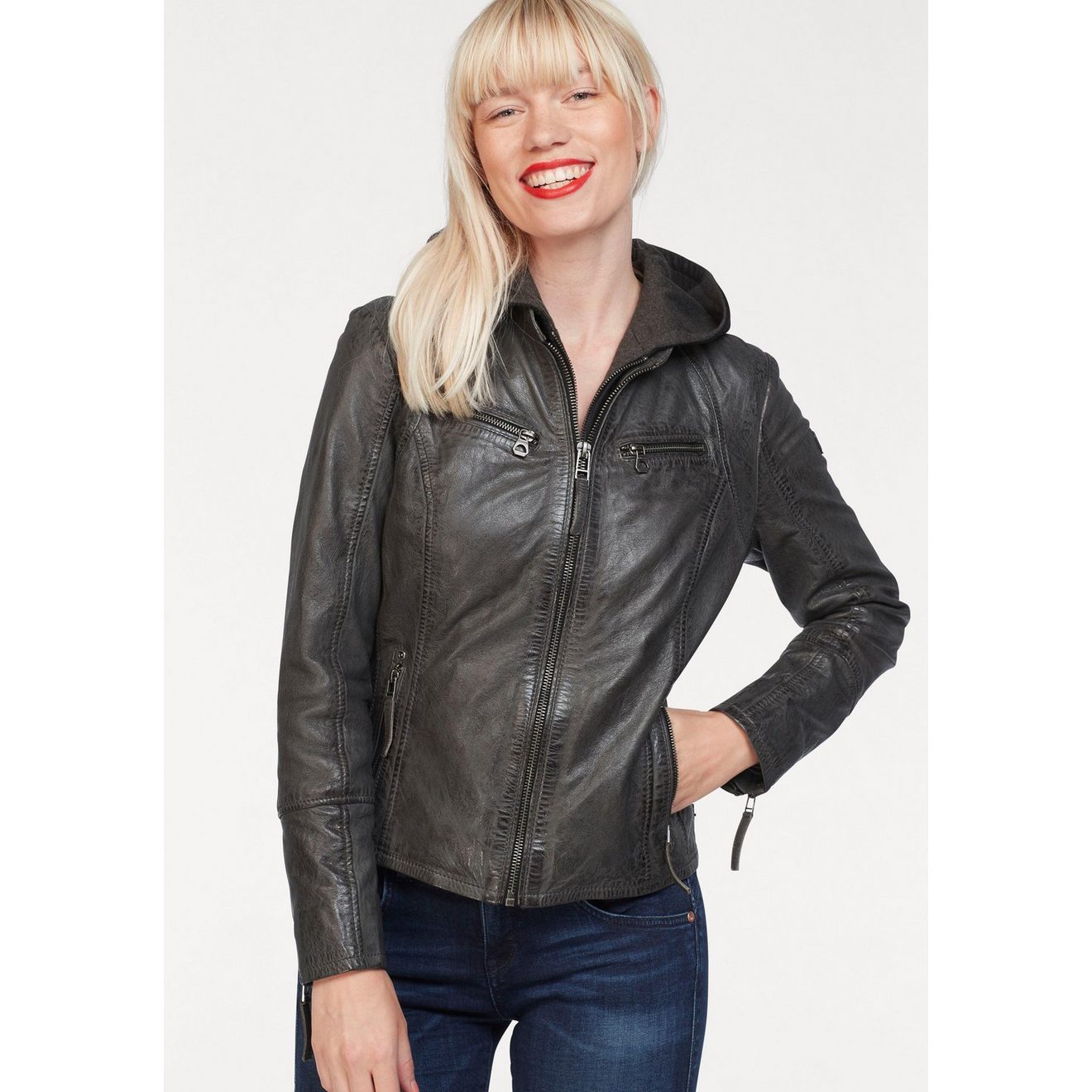 Mauritius Leren jack NOLA Two-in-one stijl - met een afneembare jerseycapuchon