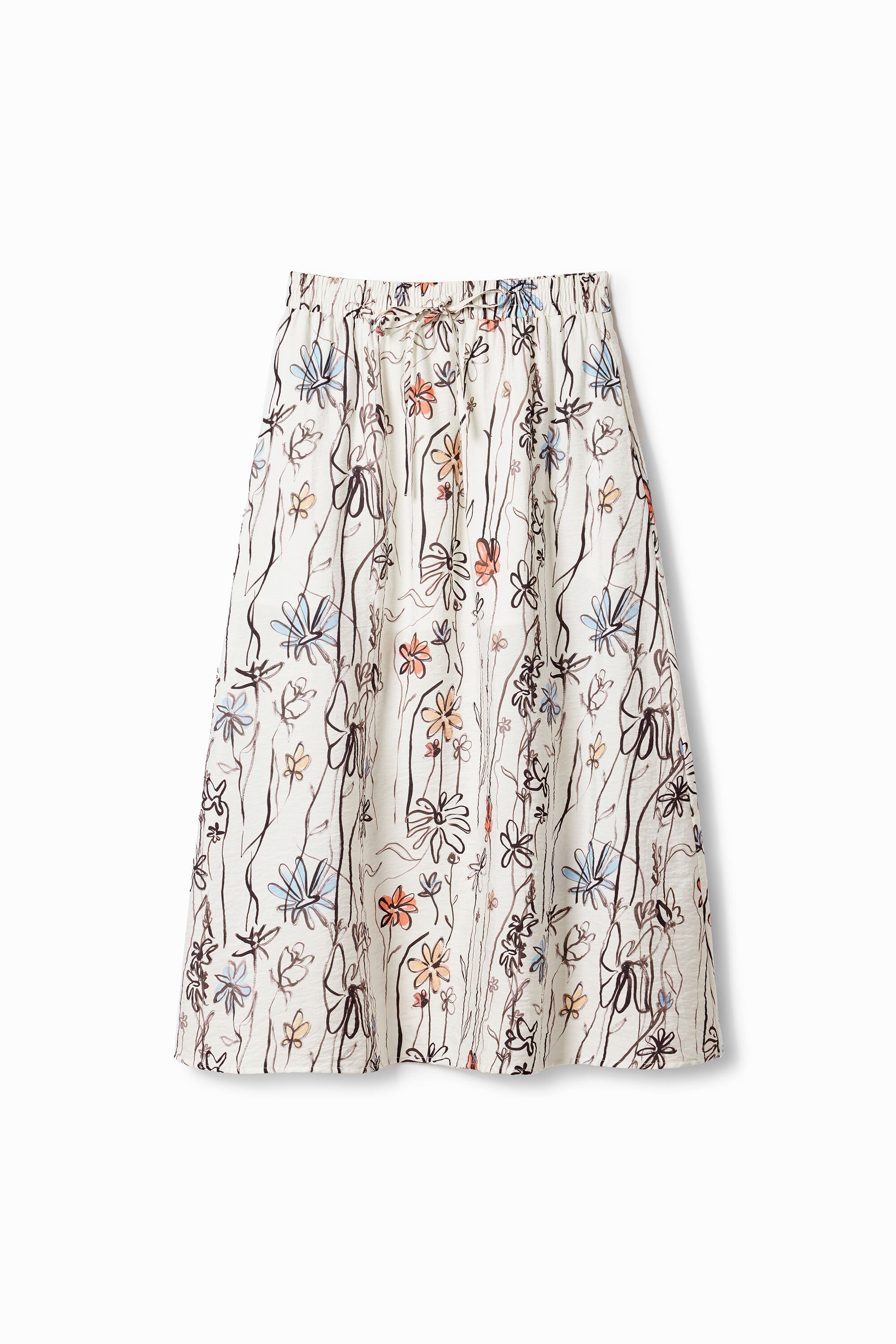 Desigual Midi-rok met geïllustreerde bloemen - WHITE