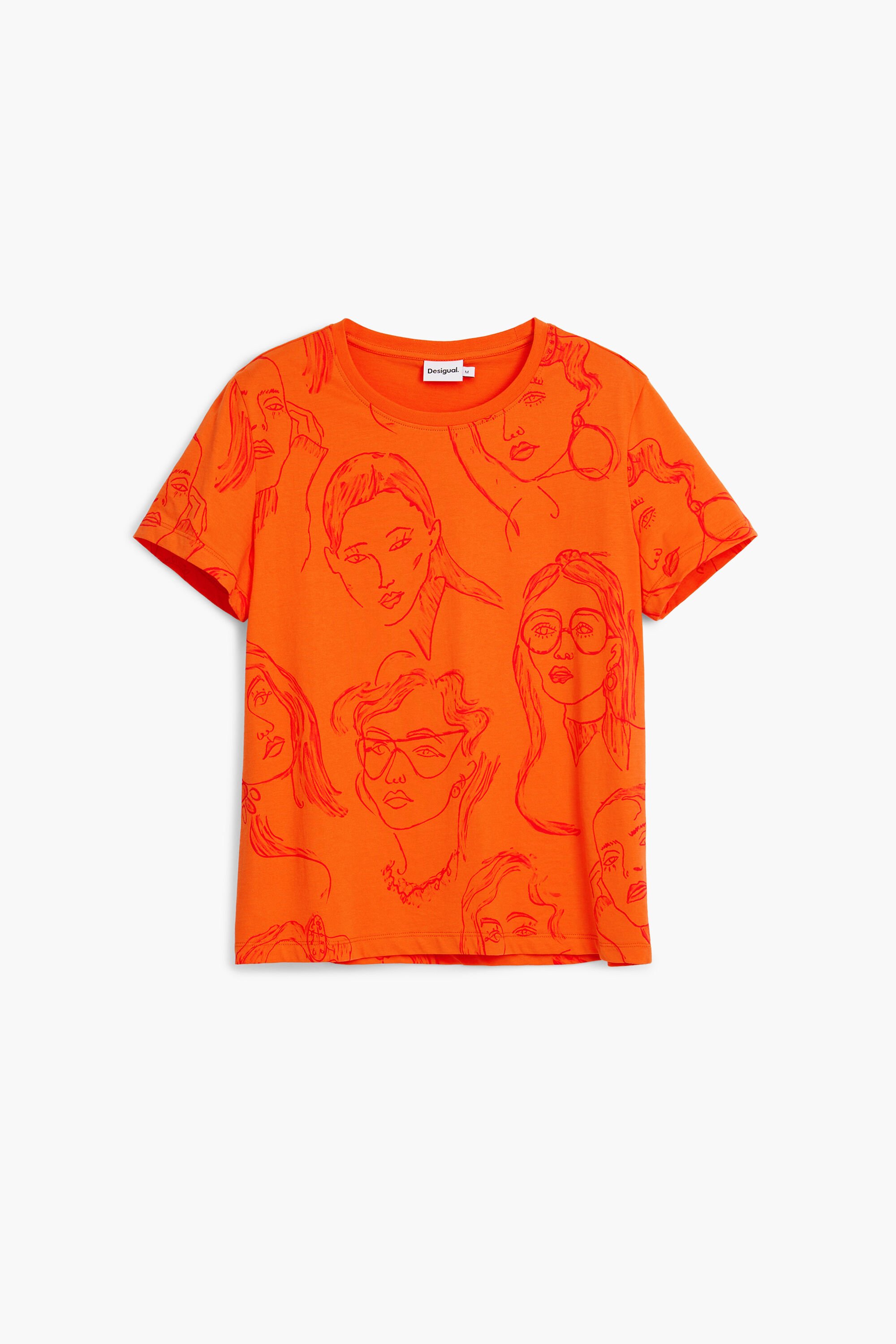 Desigual T-shirt met gezichtenprint - ORANGE