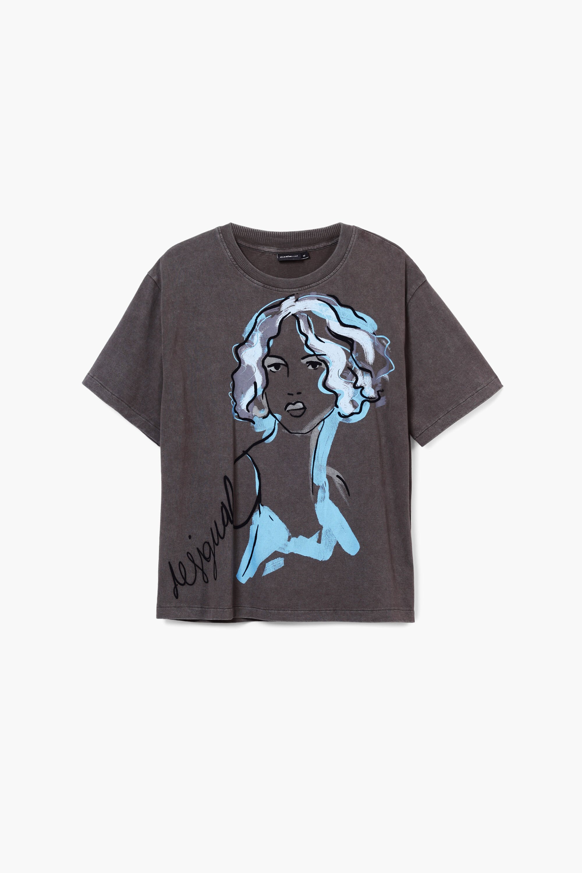Desigual T-shirt met gezichtsillustratie - BLACK