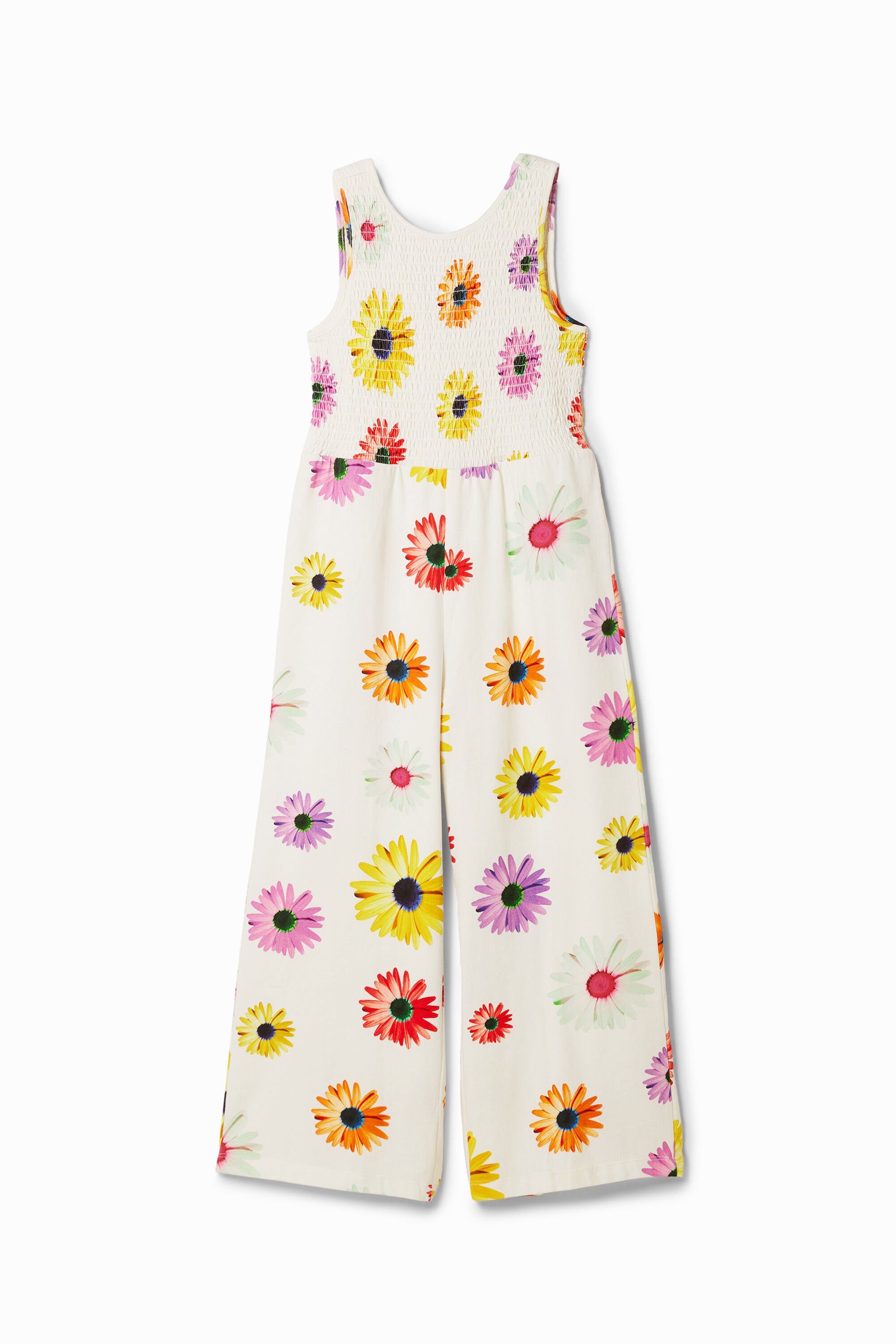 Desigual Lange jumpsuit schouderbandjes madeliefjes - WHITE