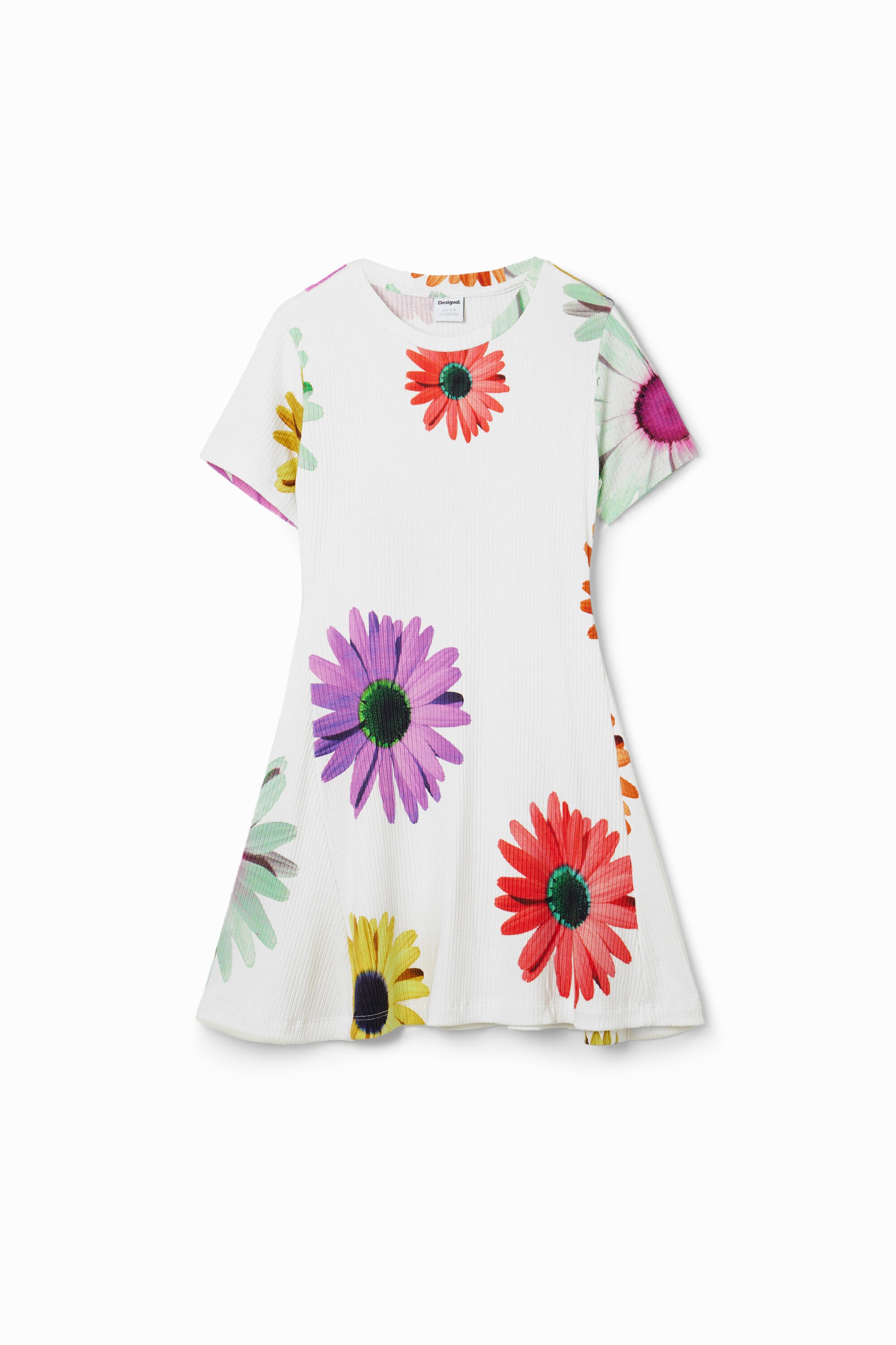 Desigual Korte geribde jurk madeliefjes - WHITE