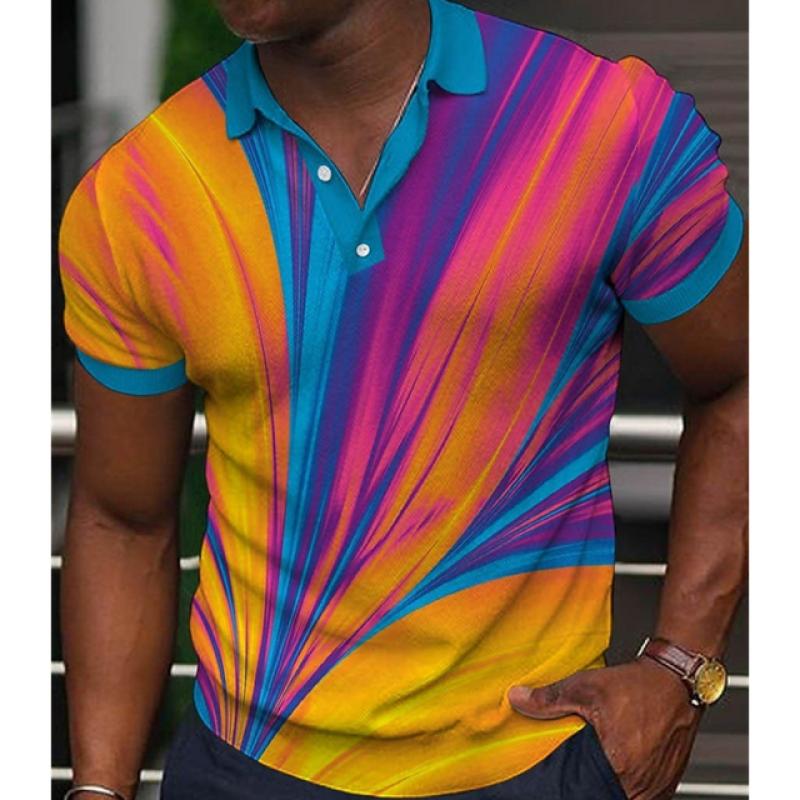 Nihao Mode Heren Polo Shirt Gradiëntlijn Zomer Korte Mouw T-shirts Casual Dagelijks Revers Tops Tees Gestreepte T-shirt Voor man Kleding 3XL