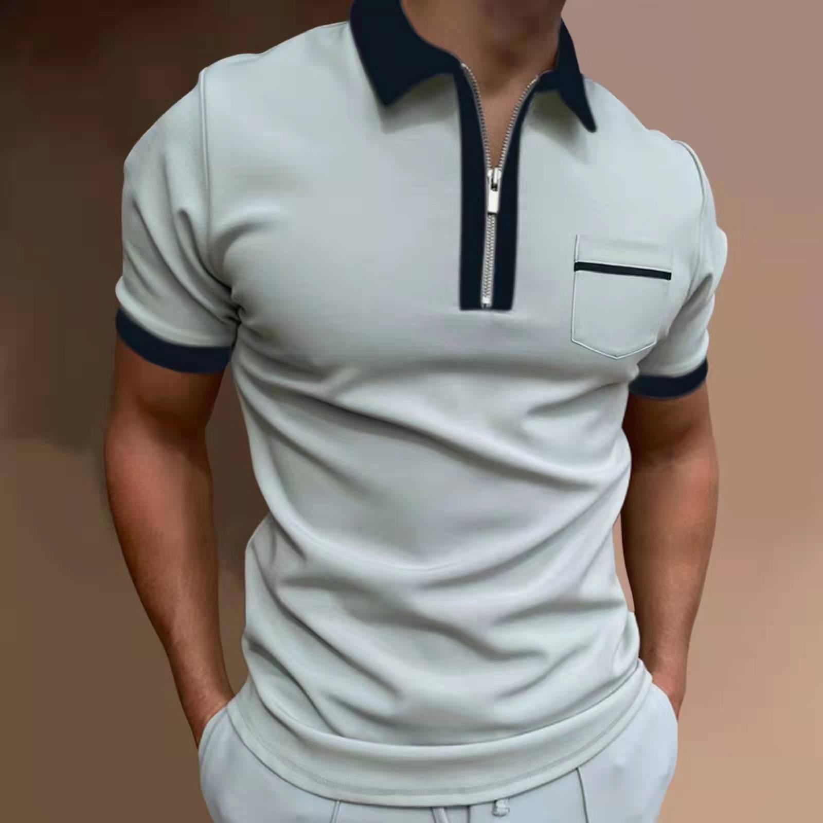 Fashion human Nieuwe heren-reversmode Slanke borstzak heren-POLO-shirt casual veelzijdige tops L