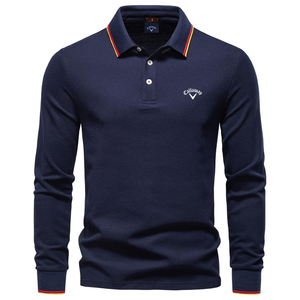 Callaway 2025 Autumn New Embroidery Men's Long Sleeved Polo Shirt, Solid Color Men's Top with Lapel, Versatile Polo Shirt for Men L