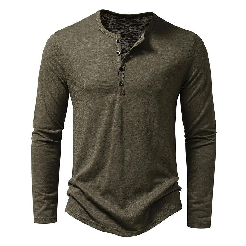 Leefona Heren katoenen overhemd met Henley-hals en lange mouwen, casual knoop, effen kleur, mode-T-shirts XL