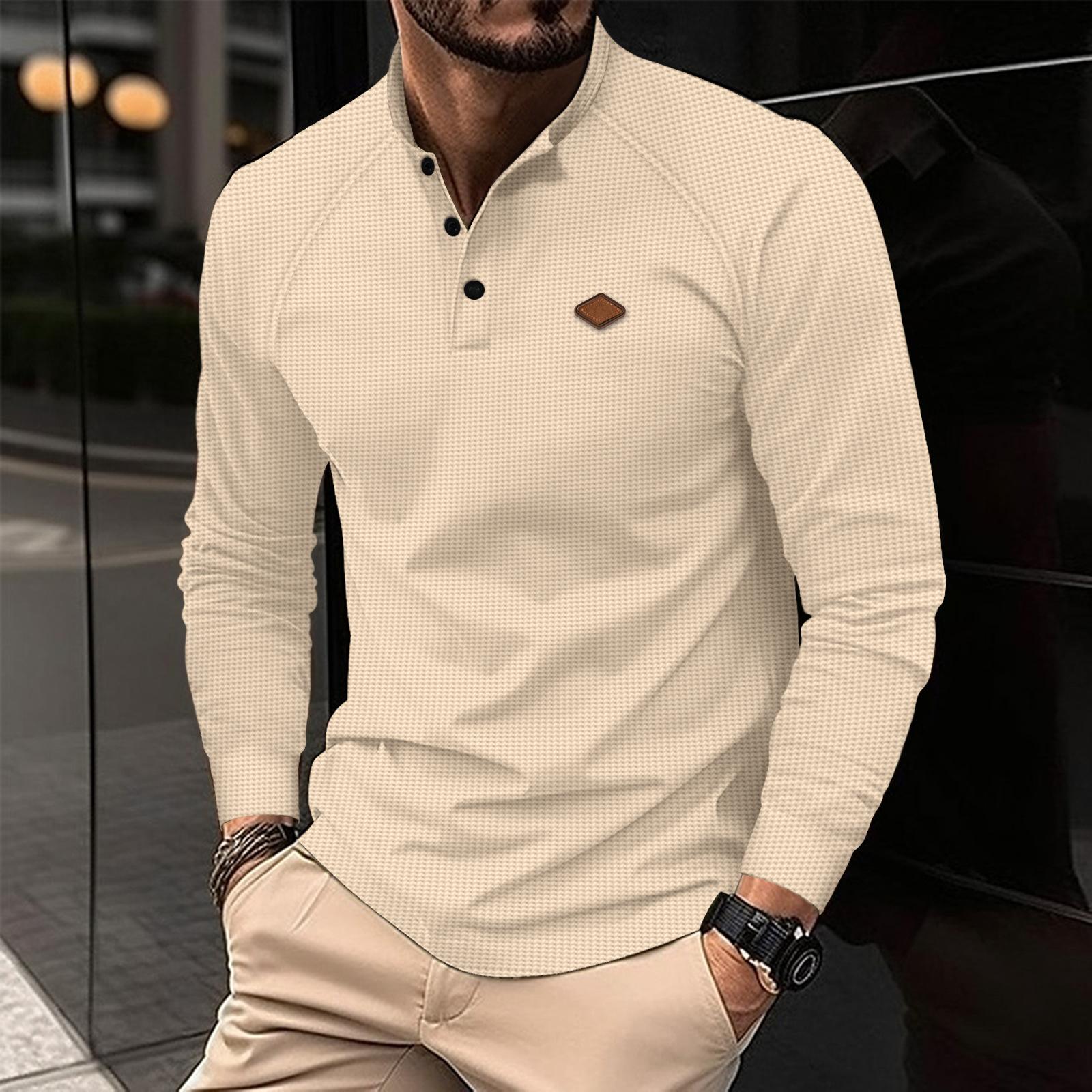 CHIC STUDIO Nieuwe herfst- en winter heren POLO-shirt met revers, effen kleur, lange mouwen, sport XXXL