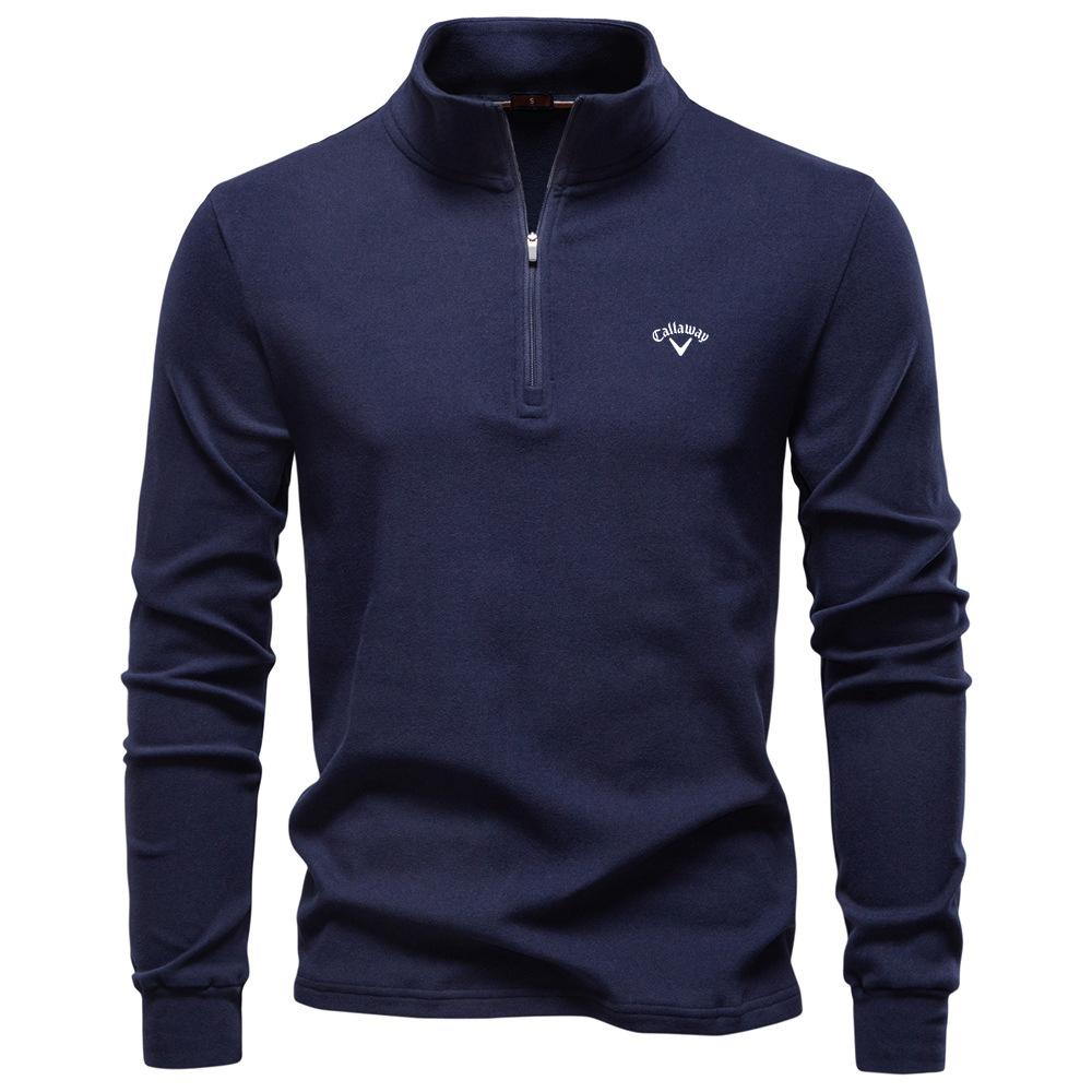 Callaway 2025 Autumn/Winter Embroidered New Large Men's Stand Up Collar Half Zipper Long Sleeve German Velvet Warm Base Sweater M