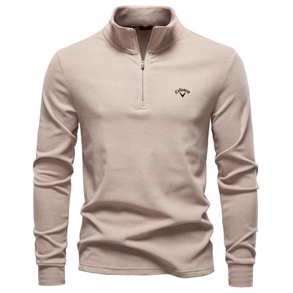 Callaway 2025 Autumn/Winter Embroidered New Large Men's Stand Up Collar Half Zipper Long Sleeve German Velvet Warm Base Sweater XL