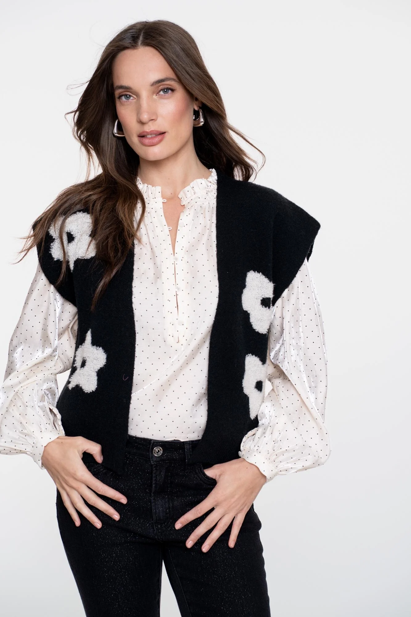 Geisha 54514-10 999 vest flowers black/offwhite