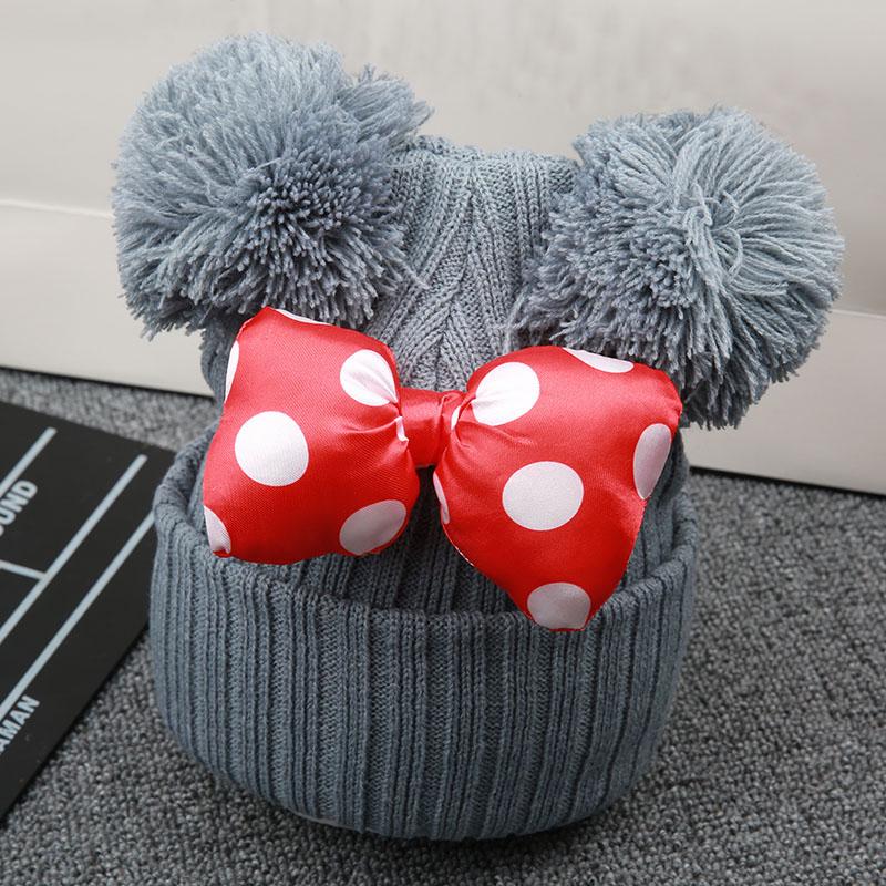I LOVE DAD Cartoon Grote Strik Babymuts met Twee Pompoms Kindermuts Winter Herfst Gebreide Warme Gehaakte Mutsen