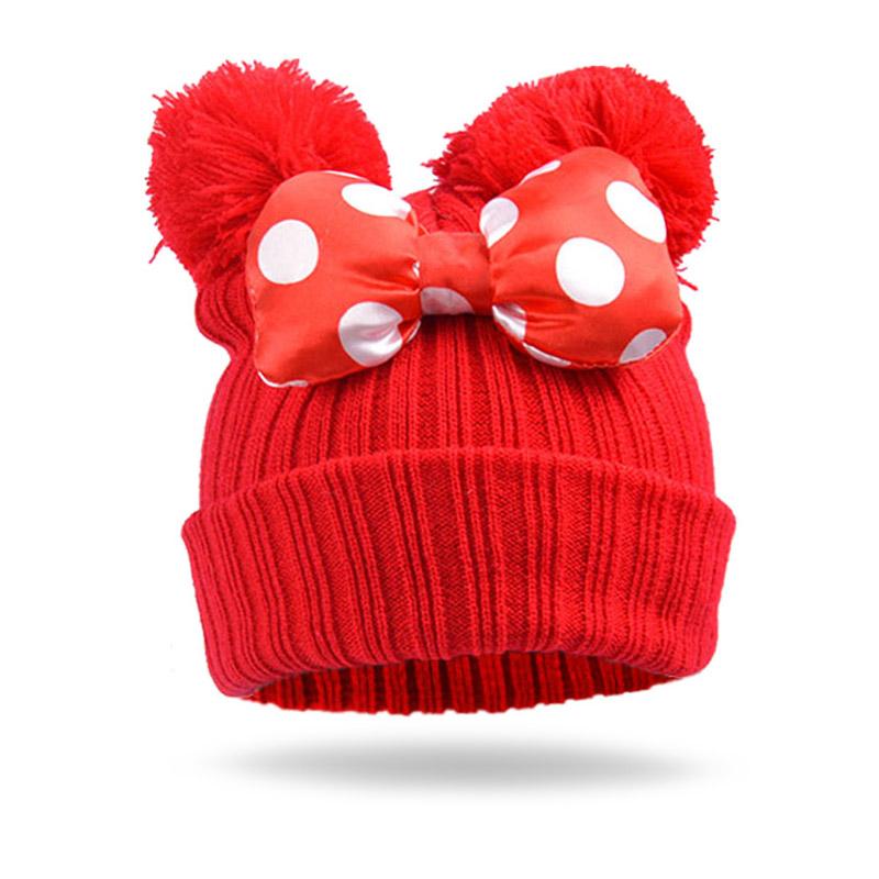 I LOVE DAD Cartoon Grote Strik Babymuts met Twee Pompoms Kindermuts Winter Herfst Gebreide Warme Gehaakte Mutsen rood