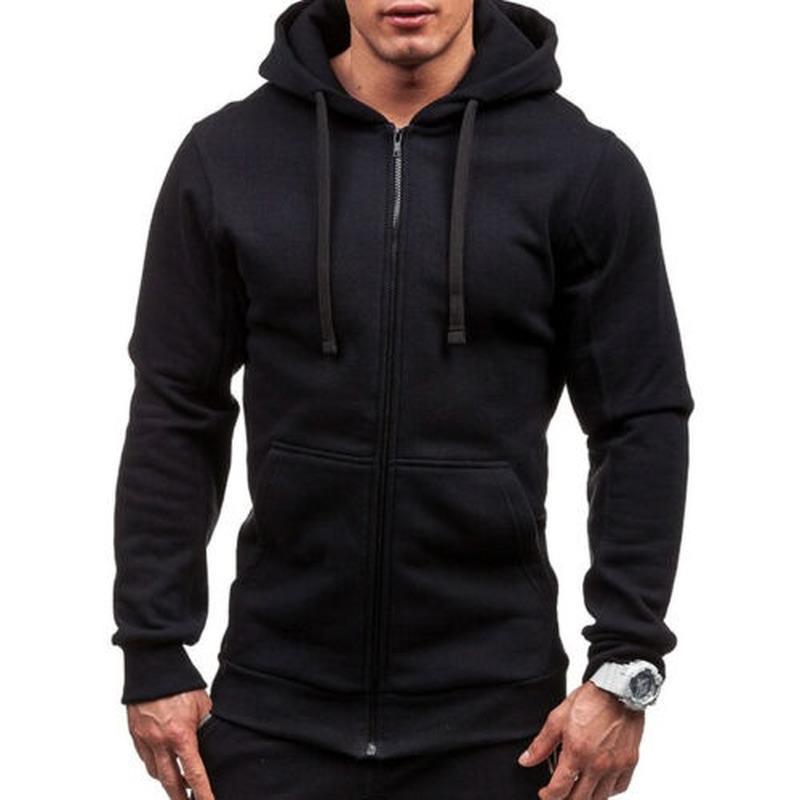 Adamm Herenjack met capuchon, slim fit, effen rits, hoodies, trui, tops, winter 2XL zwart