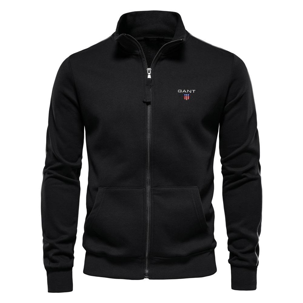 Gant Embroidered Autumn Winter New Men's Stand Up Collar Zipper Long Sleeved Sweatshirt Sports Contrasting Color Casual Cardigan Jacket XL