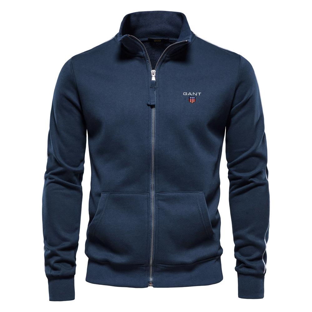 Gant Embroidered Autumn Winter New Men's Stand Up Collar Zipper Long Sleeved Sweatshirt Sports Contrasting Color Casual Cardigan Jacket XL