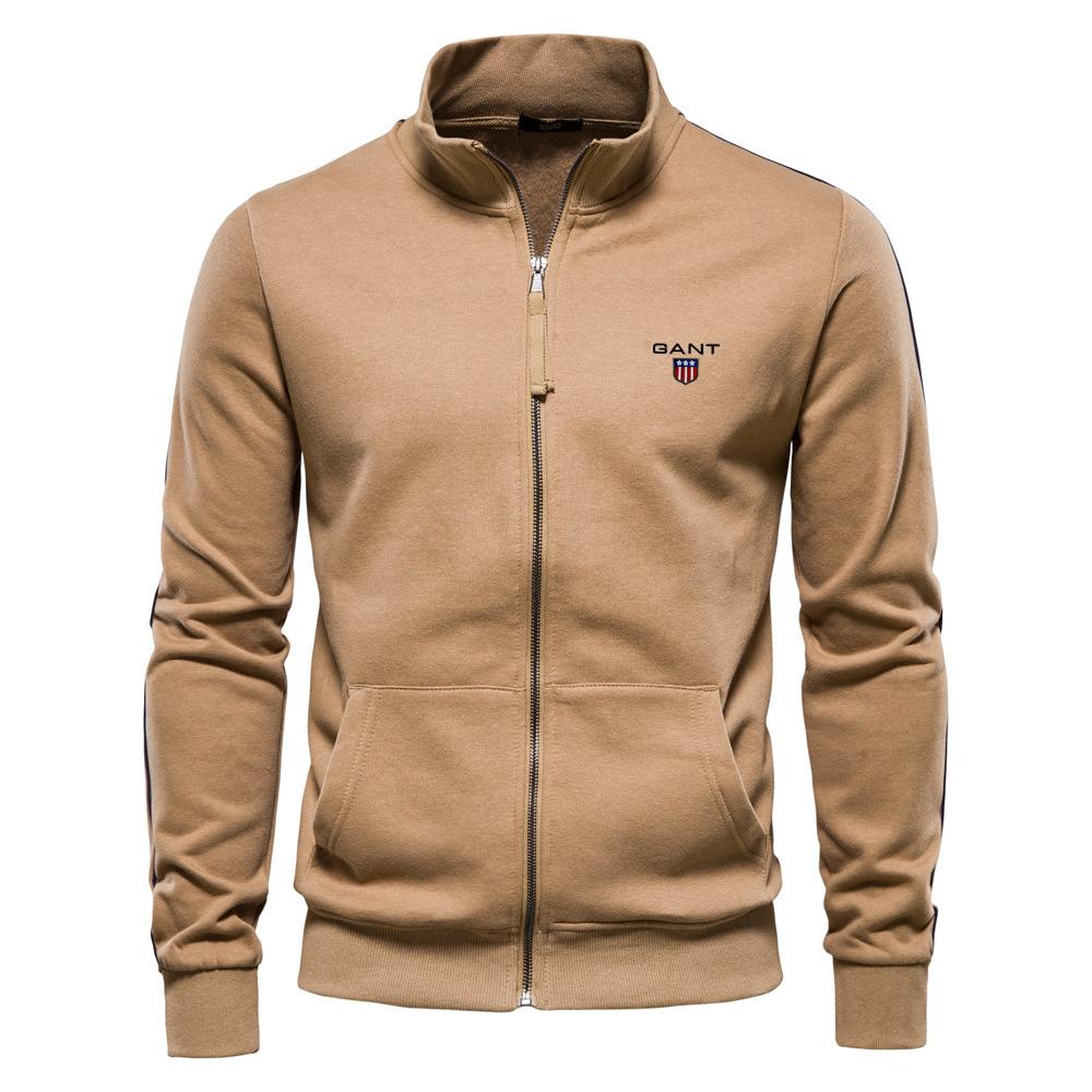 Gant Embroidered Autumn Winter New Men's Stand Up Collar Zipper Long Sleeved Sweatshirt Sports Contrasting Color Casual Cardigan Jacket M