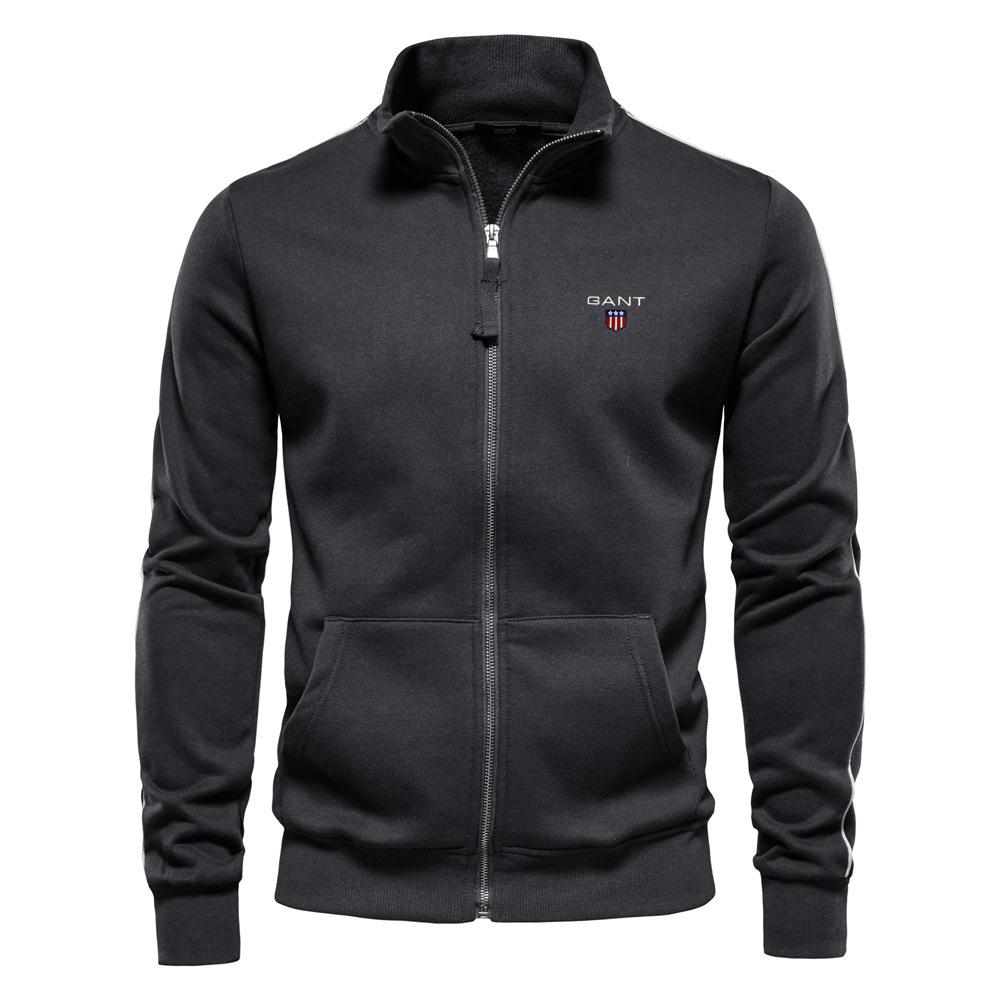 Gant Embroidered Autumn Winter New Men's Stand Up Collar Zipper Long Sleeved Sweatshirt Sports Contrasting Color Casual Cardigan Jacket XL