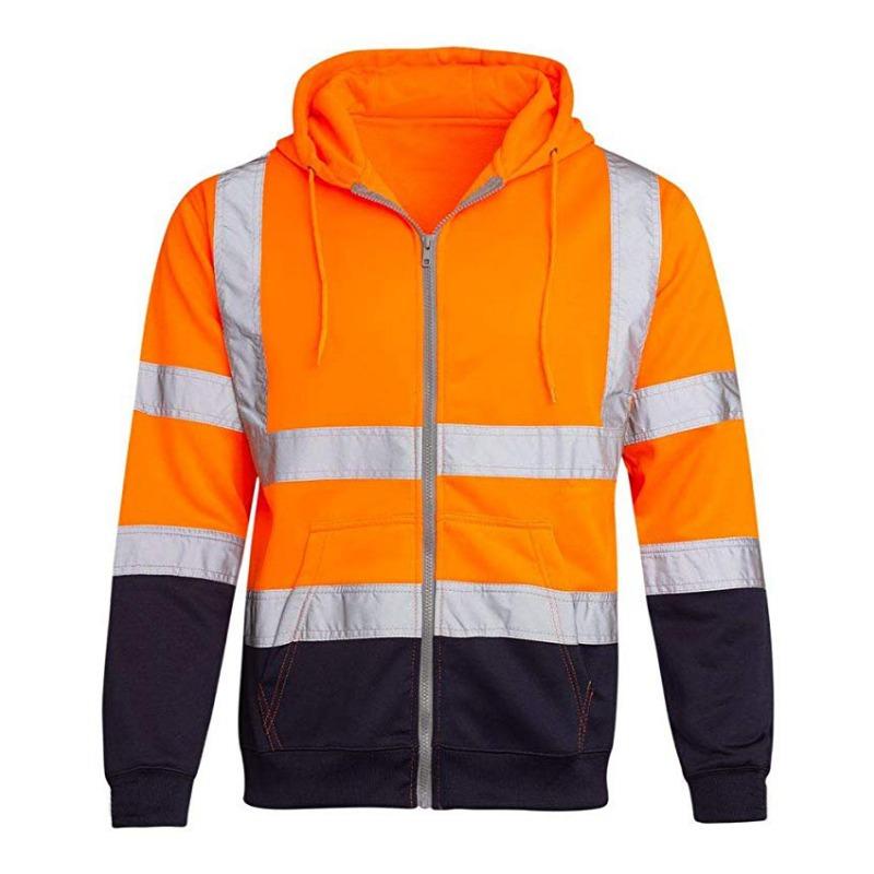 Jessyca Lady Fleece-lined Outdoor Sanitation Workwear Men's High Visibility Reflective Strip Zipper Color Blocking Hooded Sweatshirts XL