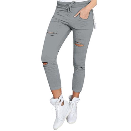 Acioa Dames legging met gat, gescheurde slanke stretchbroek met trekkoord