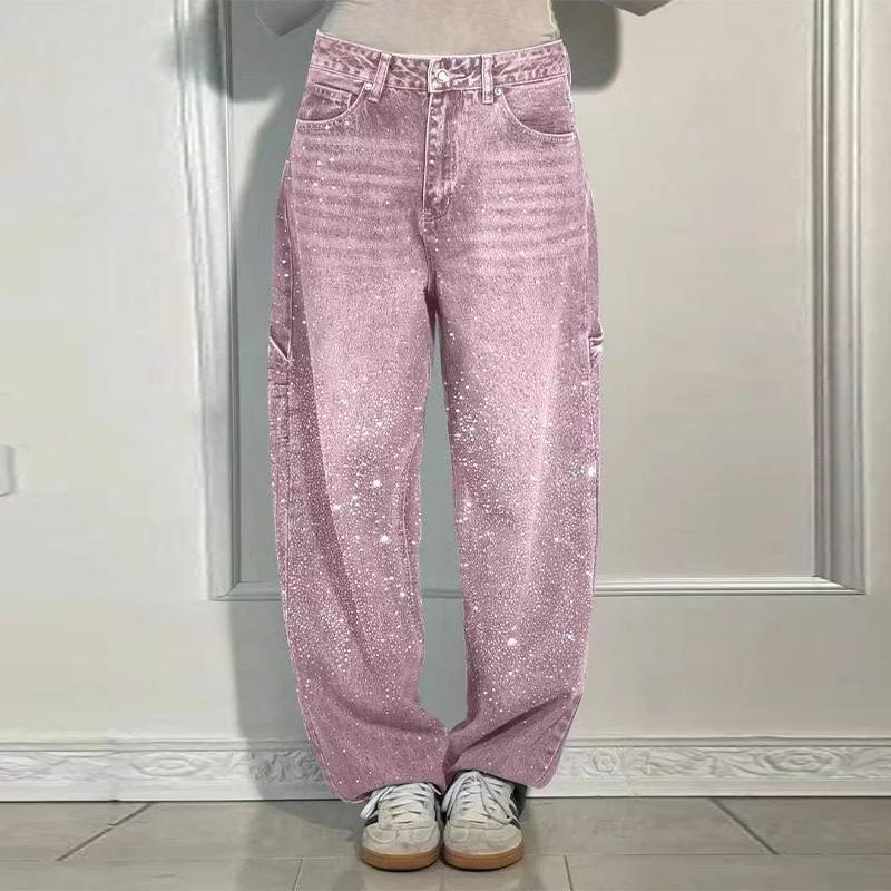 MILU Fashionable Rhinestone Women's Jeans Y2K Street Super Large Glittering Women's Wide Leg Pants Spring Summer Women's Jeans XL