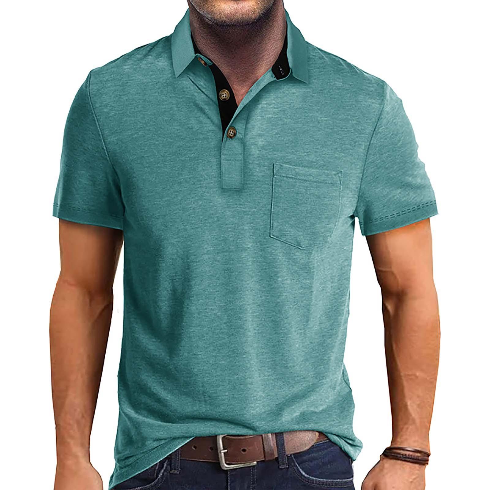 Excellent stuff Heren zomer effen T-shirt met 3 knopen open kraag en knoopsluiting korte mouwen top XXXL