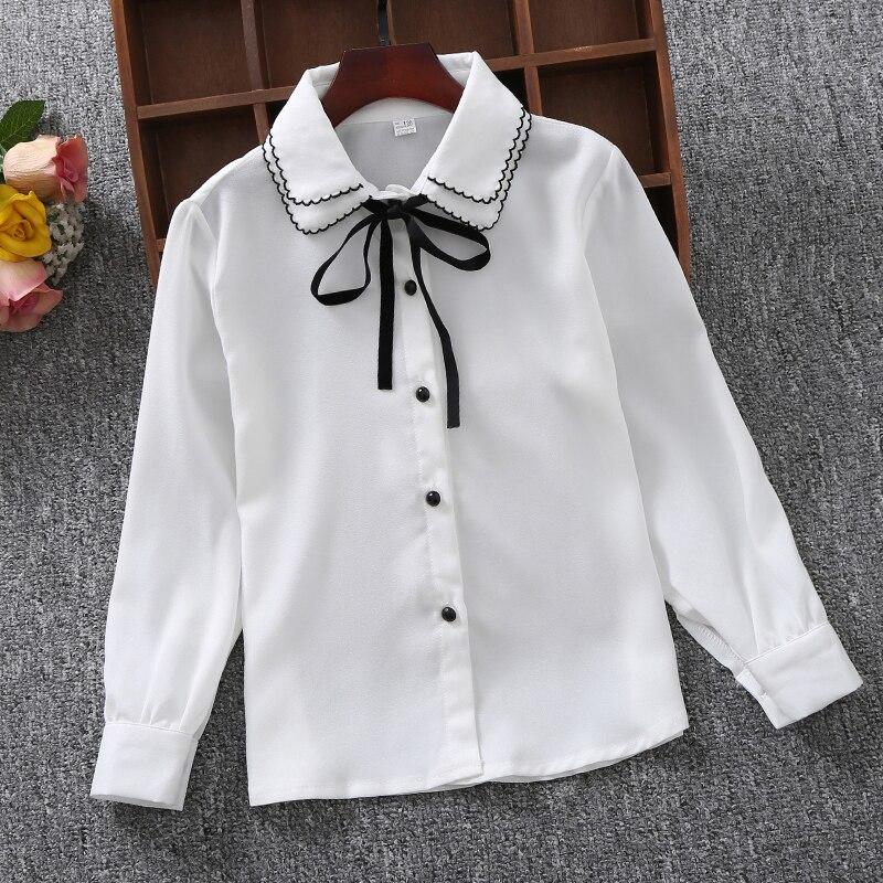 Happytimes Shirts voor meisjes Katoen Casual kinderkleding Witte meisjesblouses Meisjesshirts met lange mouwen Herfst Lente Kinderkleding 130cm