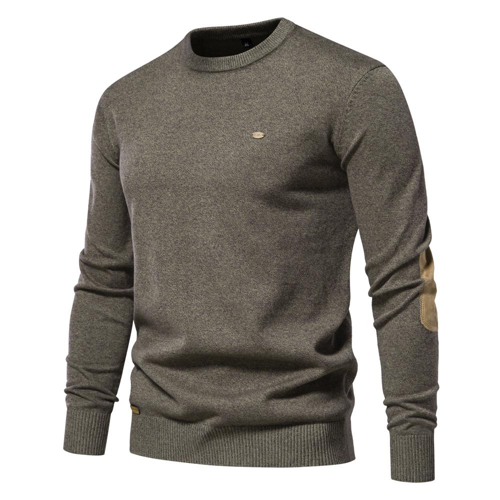 AIOPESON Men Fashion 2023 Nieuwe Herfst Katoenen Trui voor Heren O Hals Patchwork Mouw Truien Heren Effen Kleur Warme Winter Heren Truien S 55-65 kg legergroene kleur