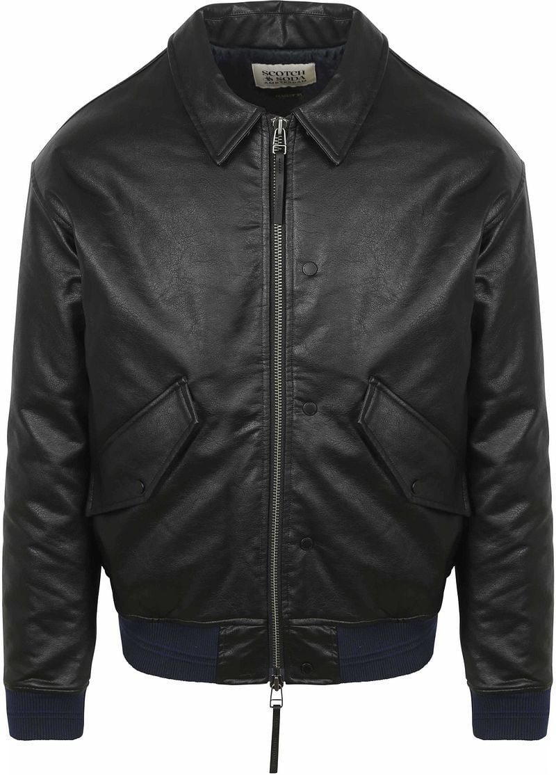 Scotch and Soda Faux Leather Bomberjack Zwart