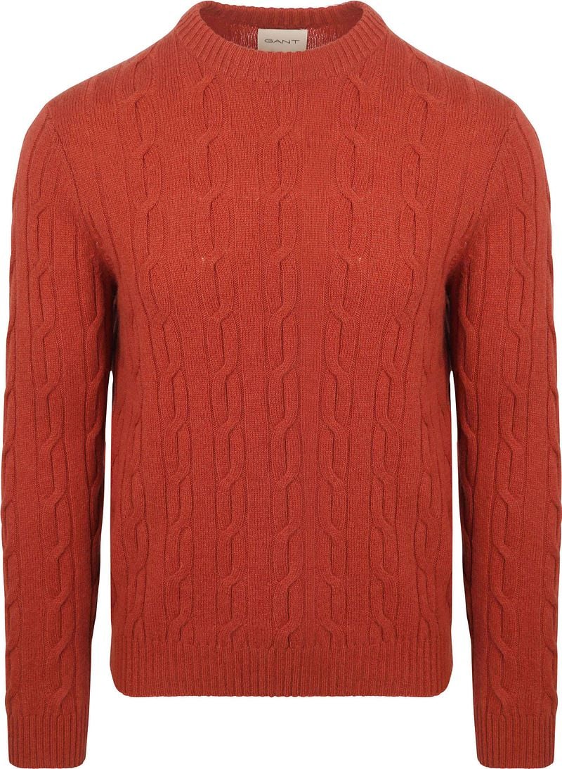 Gant Pullover Crewneck Lambswool Cable Modern Rust