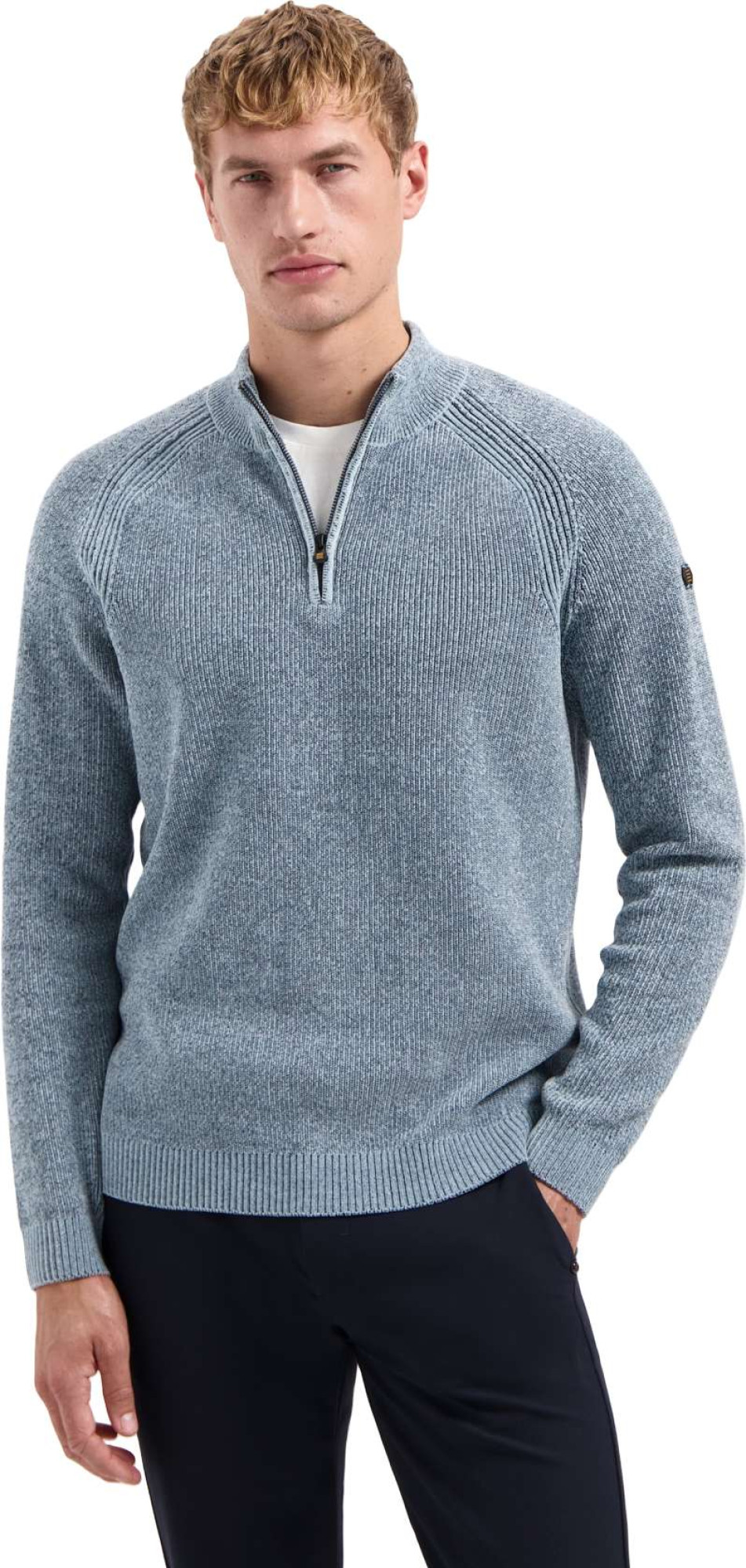 No Excess Pullover half zip 2 colored chenill dusty blue