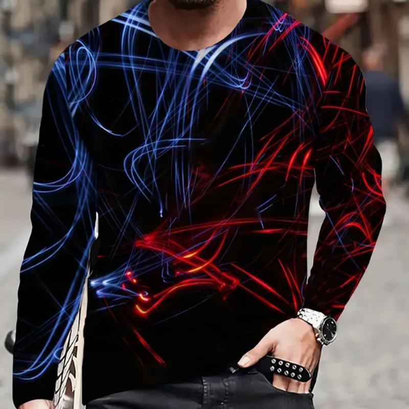 Happy Show Starry Sky Print Heren T-shirts Lange Mouw T-shirts Ronde Hals Casual Pullover Herenkleding Plus Size 8XL rood