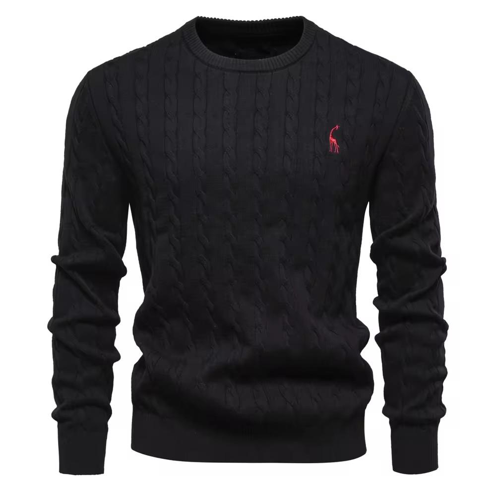 AIOPESON Heren Giraffe Borduurwerk Katoenen Truien Ronde Hals Klassieke Twist Patroon Pullover Gebreide Trui voor Heren XL 85-95 kg