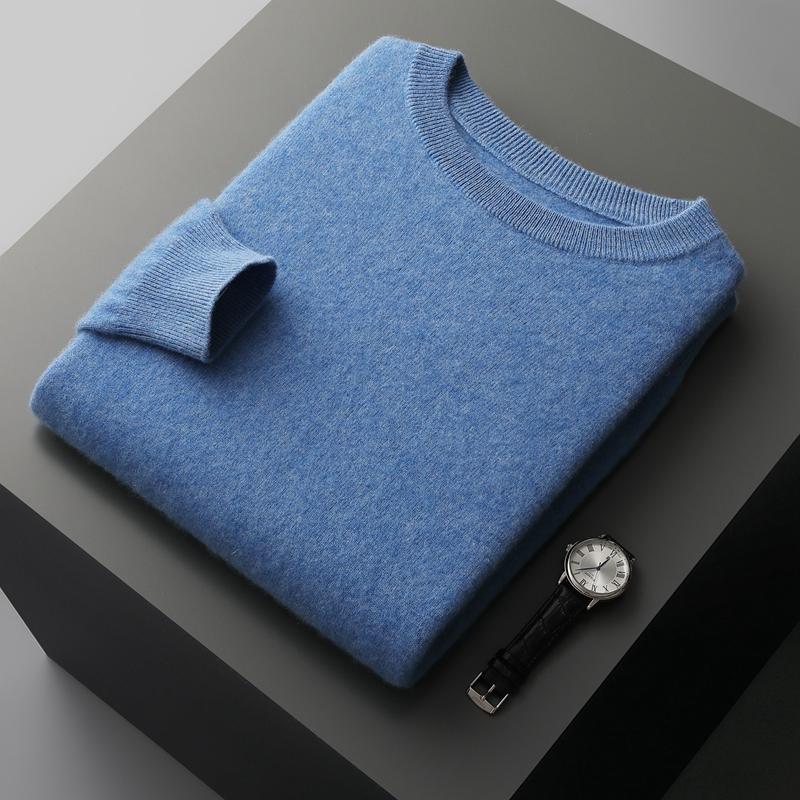 QingHe Cashmere Heren kasjmiertrui Qinghe kasjmier 30% kasjmier 70% wol Heren herfst- en winter kasjmiertrui zacht en warm L