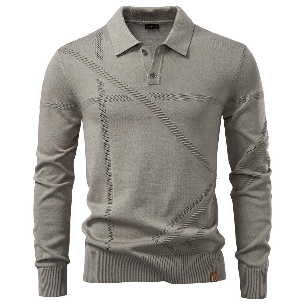 AIOPESON 2025 Autumn Winter Thermal Comfort Mens Polo Sweater Solid Stripe Long Sleeve Slim Fit Sweater Men EUR S 55-65kg