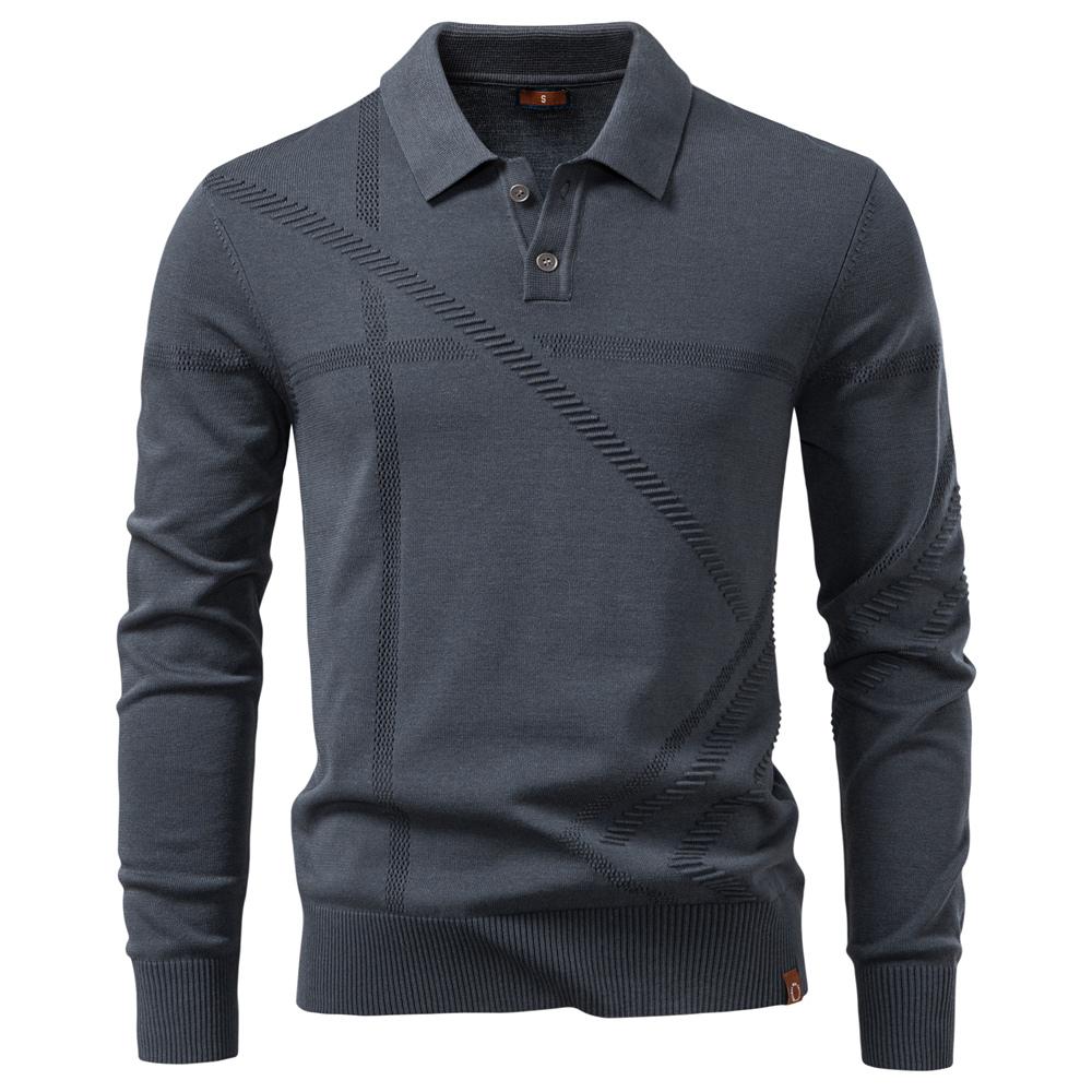 AIOPESON 2025 Autumn Winter Thermal Comfort Mens Polo Sweater Solid Stripe Long Sleeve Slim Fit Sweater Men EUR L 75-85kg