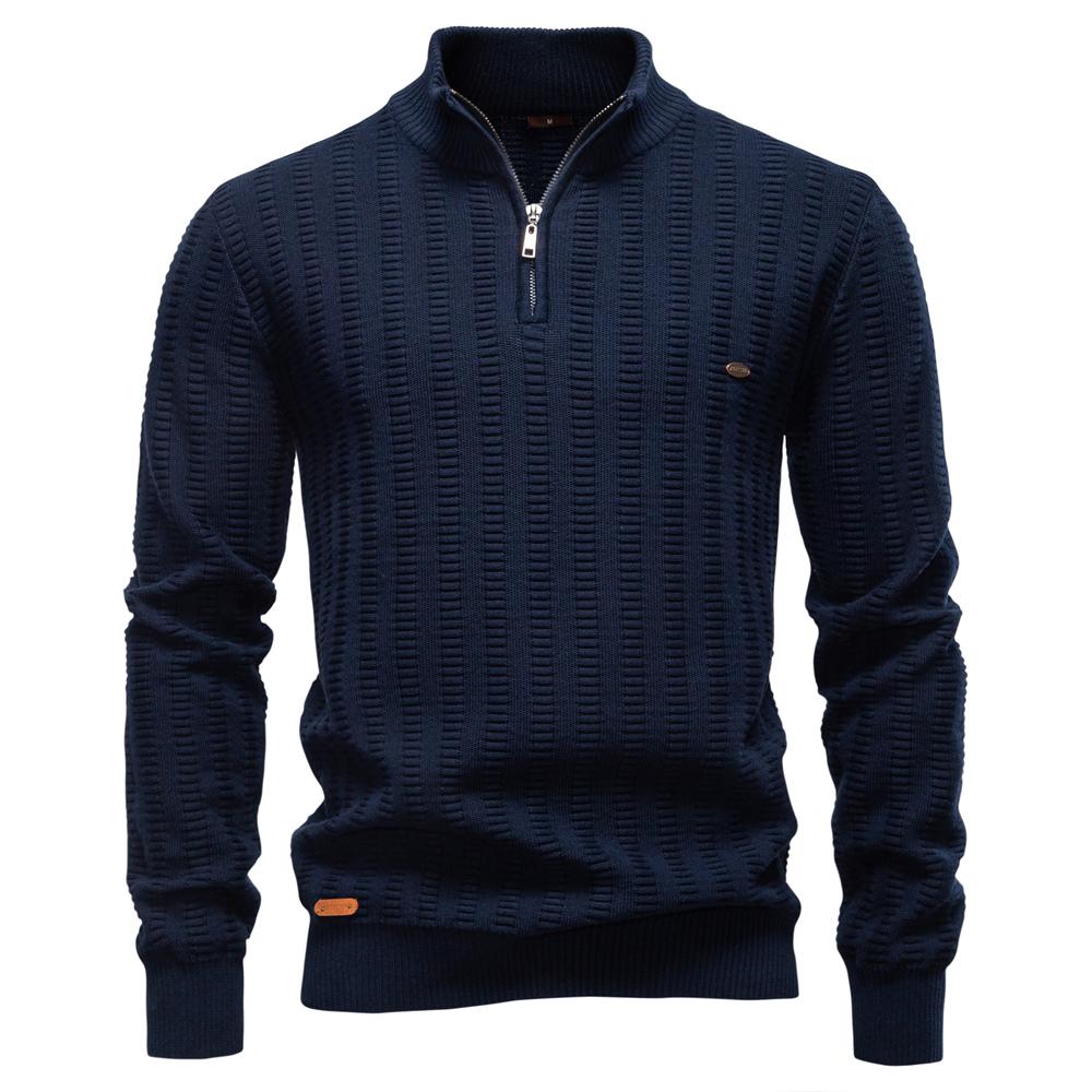 AIOPESON Men Fashion AIOPESON Luxury Striped Pullover Men Old Money Style Cotton Knitwear Thick Warm Zipper Winter Social Sweater Male EUR M 65-75kg
