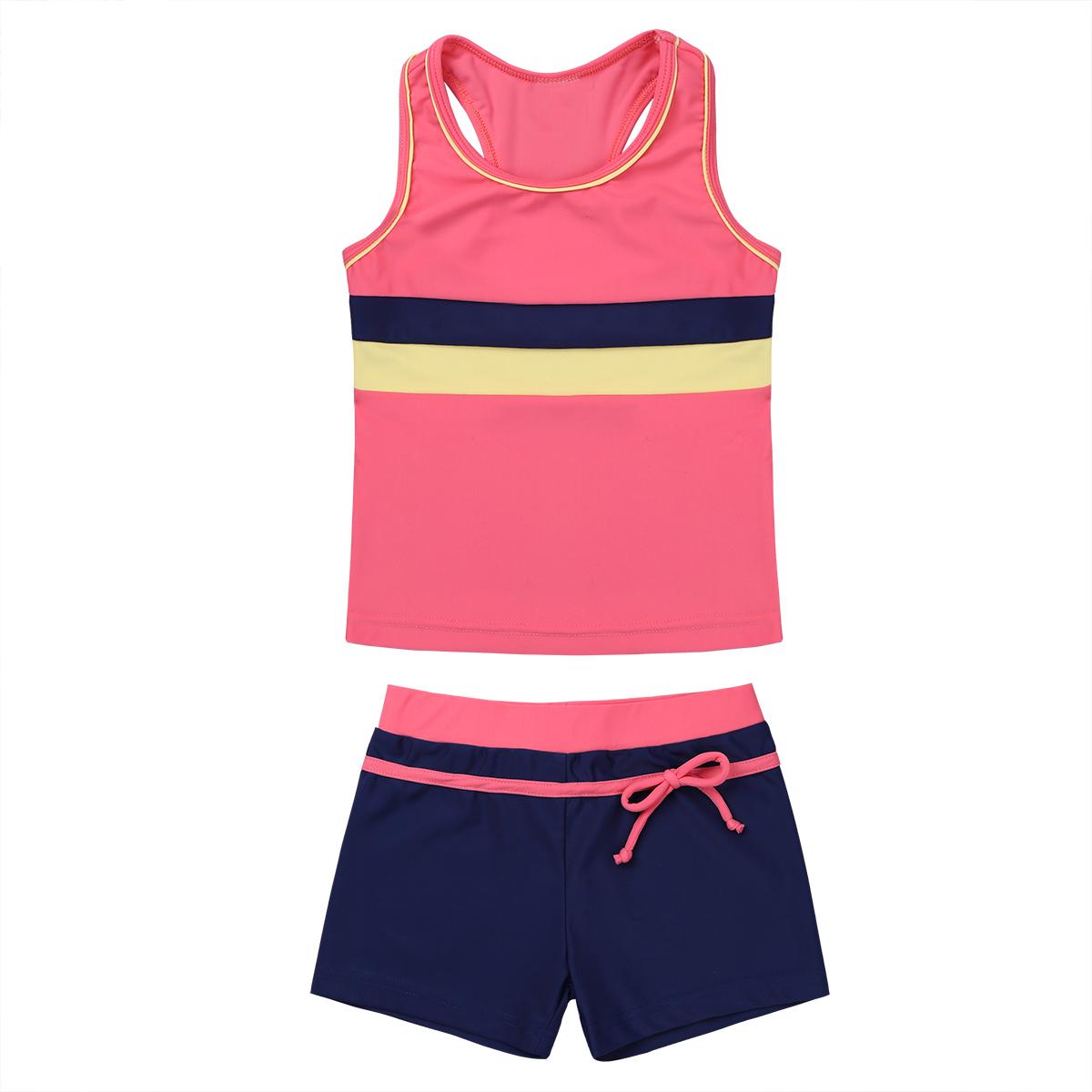 IEFiEL Meisjes Kinderen Tweedelige Badmode Badpak Bikini Badpak Tankini Sport Vest Tops Broeken Shorts 7-8 Years